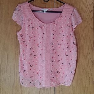 Lauren Conrad Pale Pink Blouse with Cherry Pattern